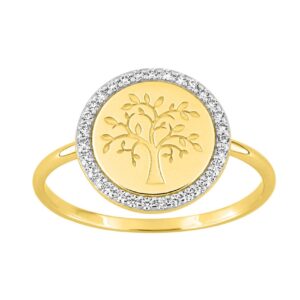 Bague or jaune Arbre de Vie, contour zirconiums, Ø 12 mm