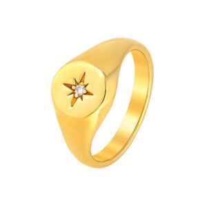 Chevalière femme 8 x 9 mm, plaqué or et zirconium, ANAMILA