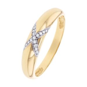 Bague jonc 5 mm or jaune et zirconiums, taille 56