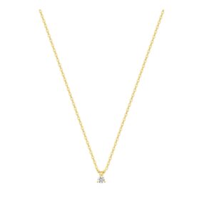 Collier or jaune, soliraire diamant synthétique 0.05 ct (2 mm)