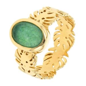 Bague plaqué or et Aventurine, Anamila, Taille 54