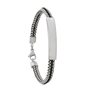 Bracelet gourmette homme "Héra", acier et tissu noir