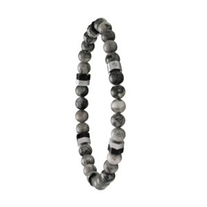 Bracelet homme "Vulca", acier et Jaspe grise Ø 6 mm
