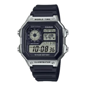 Montre résine métalisée 42 mm, World Time, Pile 10 ans, Casio