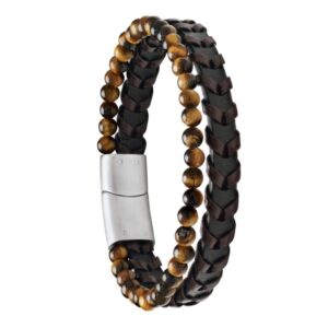 Bracelet "Lave", cuir et oeil de tigre, Jourdan