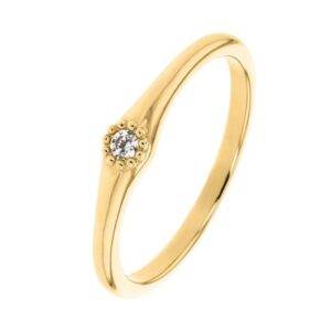 Bague plaqué or et zirconium Ø 2 mm, contour perlé, Anamila