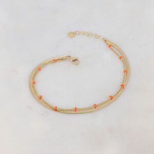 Chaine de cheville acier doré, émail orange, Ikita