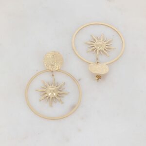 Boucles d'oreilles acier doré, Cercle 55 mm, Soleil, Ikita