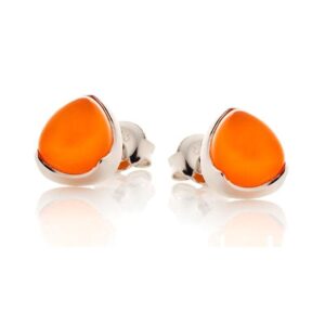 Boucles d'oreilles Argent, Cornaline orange, 7 x 8 mm