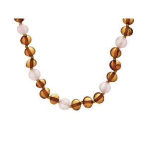 Collier d'ambre et quartz rose pour bébé