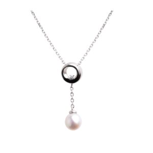 Collier argent, Perle de Culture et zirconium, pendant de 33 mm