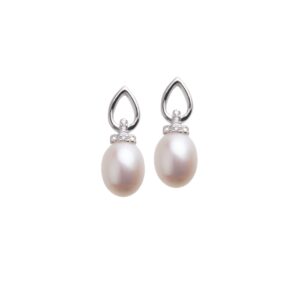 Boucles d'oreilles pendantes 17 mm, argent, zirconiums, perles de Culture
