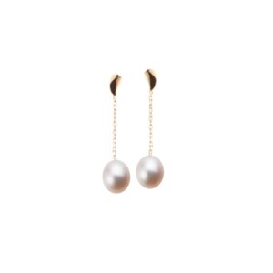 Boucles d'oreilles pendantes 27 m, or jaune, perles de culture Ø 7 mm