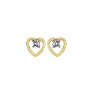 Boucles d'oreilles or jaune et zirconium, Coeurs 6 x 5 mm