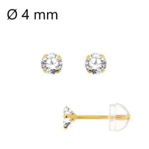 Boucles d’oreilles or jaune 375/000, zirconiums Ø 4 mm