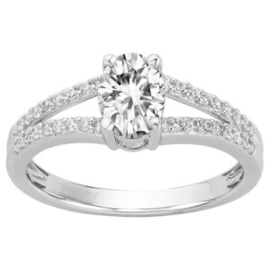 Bague solitaire accompagné Argent, zirconiums (pierre centrale 7 x 5 mm)