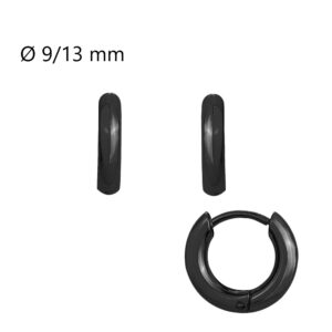 Créoles articulées, PVD noir, fil rond 2 mm, Ø 9/13 mm, Phébus