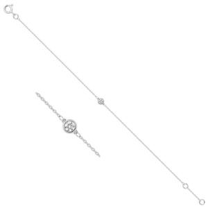Bracelet or blanc, solitaire diamant synthétique 0.12 carat serti clos