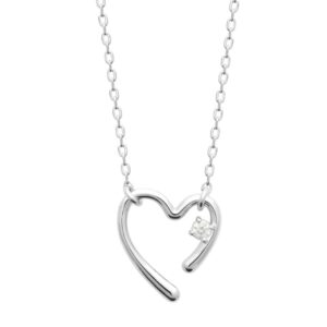 Collier argent et zirconium, Coeur 15 x 12 mm