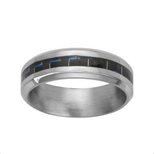 Bague homme acier 7 mm, carbone bleu, Phébus