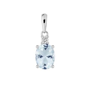 Pendentif or blanc, aigue marine et zirconium