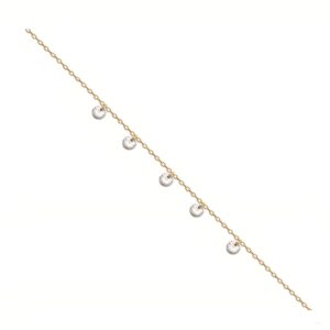 Bracelet plaqué or et 5 pampilles zirconiums Ø 4 mm