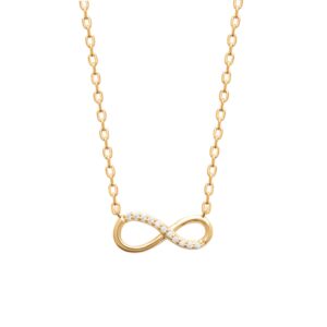 Collier plaqué or et zirconiums, sigle infini 12 x 5 mm