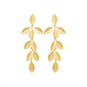 Boucles d'oreilles, acier doré, Feuilles pendantes articulées 85 x 30 mm