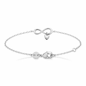 Bracelet argent, Sigle Infini 15 x 6 mm, et pampille Coeur
