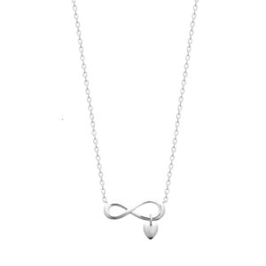 Collier argent, digle infini 18 x 7 mm, pampille Coeur 5 mm