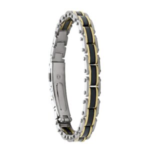 Bracelet "Kael", acier, céramique noire, PVD doré, Jourdan