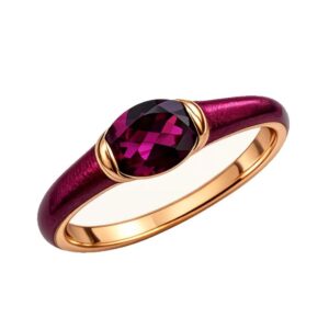 Bague vermeil rose, émail pourpre et rhodolite 8 x 6 mm