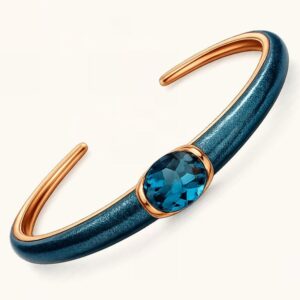 Bracelet Vermeil rose, émail bleue et Topaze Blue London10 x 8 mm