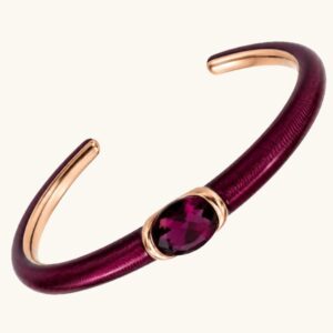 Bracelet jonc, vermeil rose gold, émail, Rhodolite 7.5 x 5.8