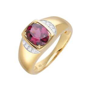 Bague vermeil, rhodolite 6 x 8 mm et topazes blanches