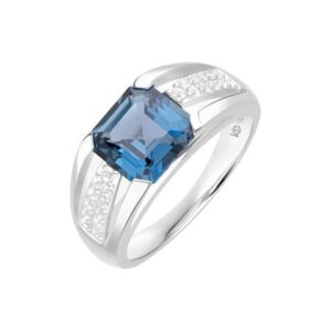 Bague argent, topaze Blue London 8 x 8 mm, et topazes blanches