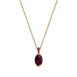 Collier vermeil rose, émail pourpre et Rhodolite 8 x 6 mm