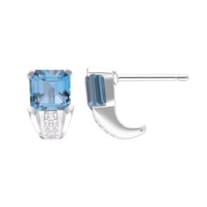 Boucles d'oreilles argent et Topazes London Blue 6 x 6 mm et blanches