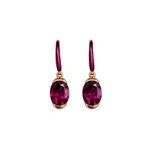 Boucles d'oreilles vermeil rose, émail pourpre et Rhodolites 6 x 4 mm