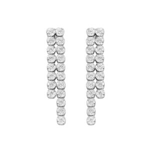 Boucles d'oreilles pendantes 25 x 5 mm, or blanc, zirconiums Ø 2.10 mm