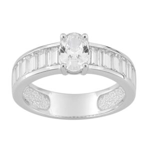 Bague argent, 5 mm, zirconium central 5 x 7 mm