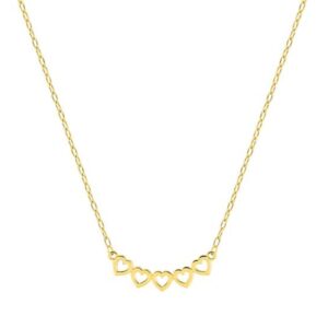 Collier or jaune, pendentif 20 x 4 mm, 5 Coeurs ajourés