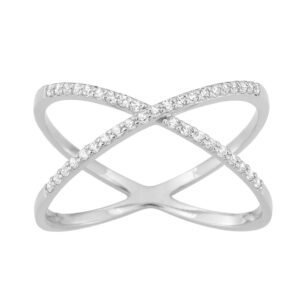 Bague or blanc, anneaux croisés 1.35 mm, zirconiums