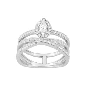 Bague or blanc 9/12 mm, diamants synthétiques 0.57 carat