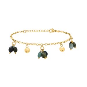 Bracelet acier doré, pampilles en jade, agate et aventurine, N°3