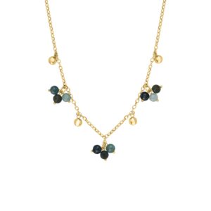 Collier acier doré et pampilles Jade, Agate et Aventurine, N°3