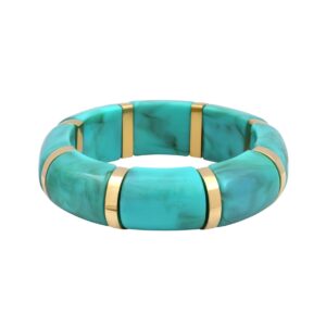 Bracelet 18 mm, marbré turquoise et doré, N°3
