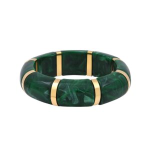 Bracelet acier doré et résine marbrée verte, N°3
