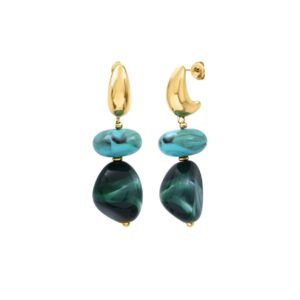 Boucles d'oreilles pendantes 60 mm, acier doré et perles de résine, N°3