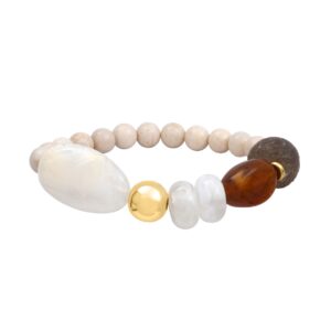 Bracelet élastique, pierres naturelles, acier doré, N°3